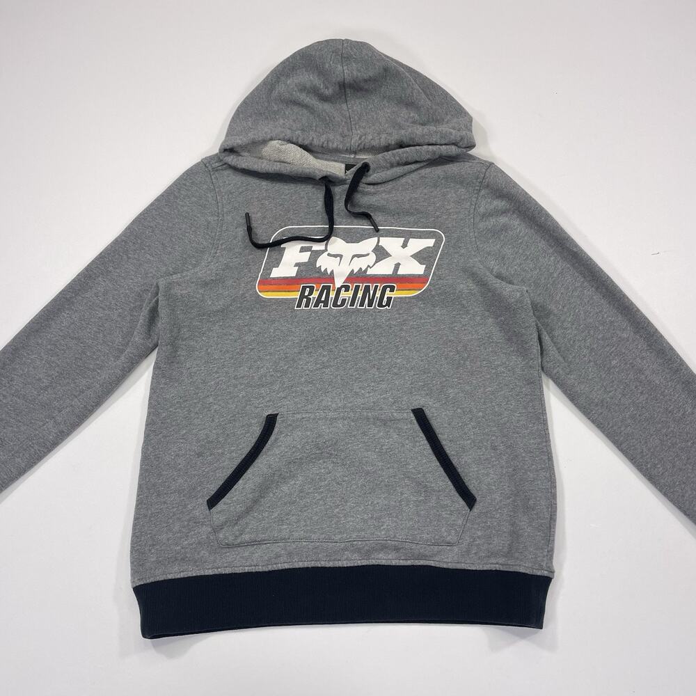 Fox Racing Hoodie‎ Men’s Medium Graphic Pullover Grey Pocket
